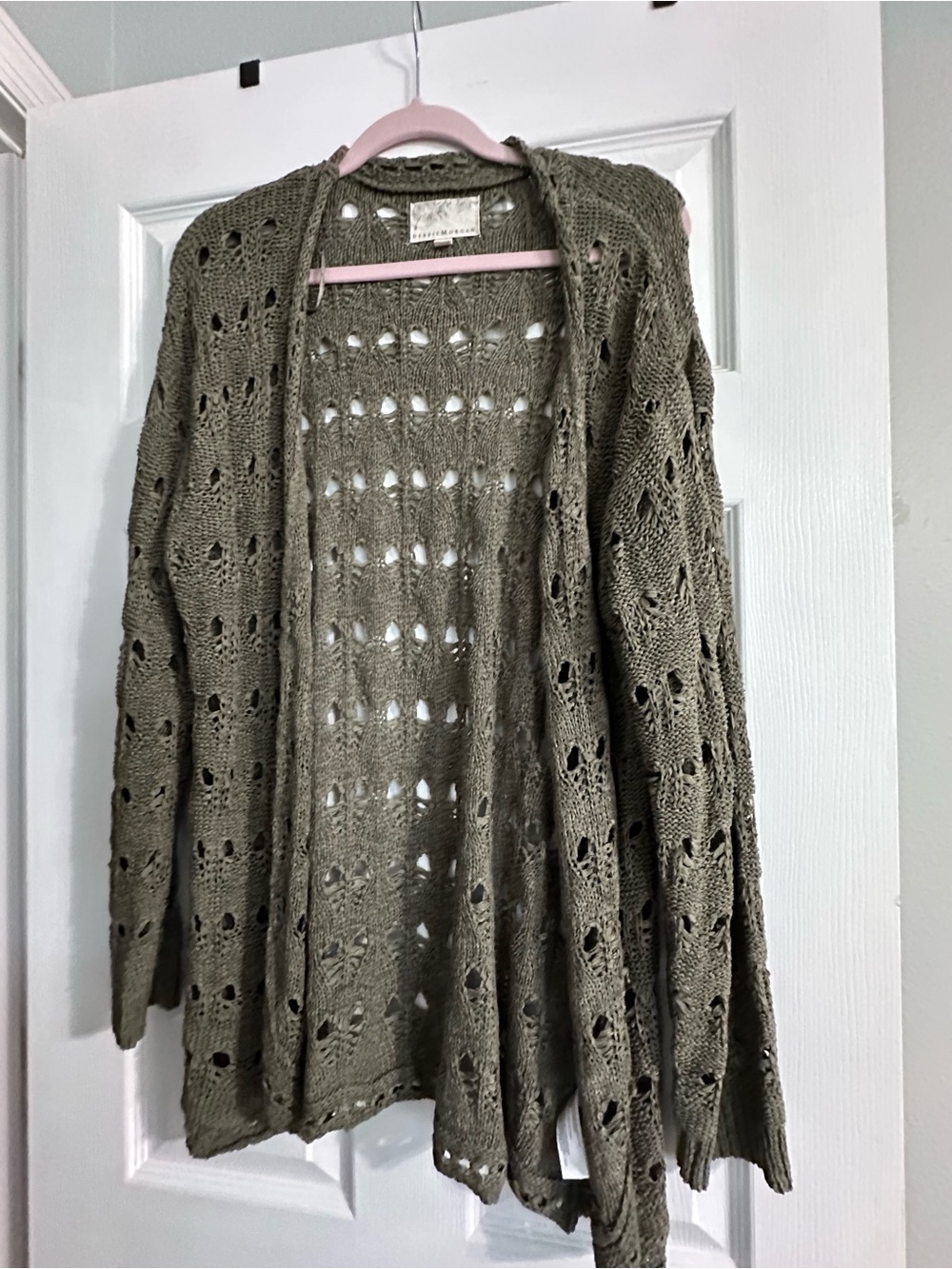 Debbie Morgan Olive Open-Knit Cardigan Sweater